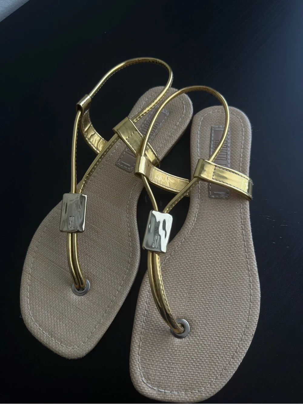 Women's Gold Metallic T-Strap Slingback Sandals